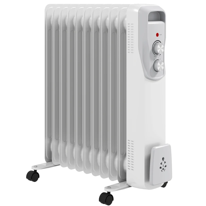 HOMCOM Radiateur bain d'huile 2500W, chauffage électrique silencieux, 3 niveaux de chaleur réglable, roulette, blanc