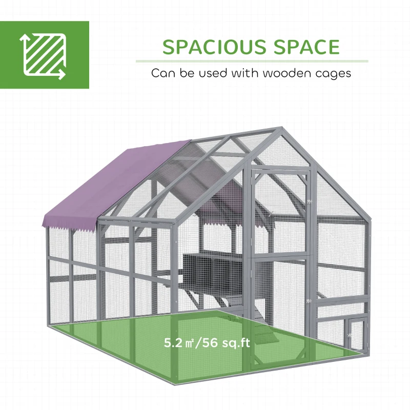 PawHut Kurnik, dom dla kur, buda dla kur, wejście, odporny na warunki pogodowe, 280 x 185,5 x 188 cm, Szary