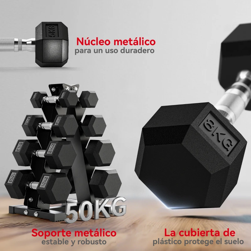 SPORTNOW Juego de Mancuernas 2x2kg 2x5kg 2x8kg 2x10kg con Soporte de Almacenamiento para Ejercicio Entrenamiento Negro