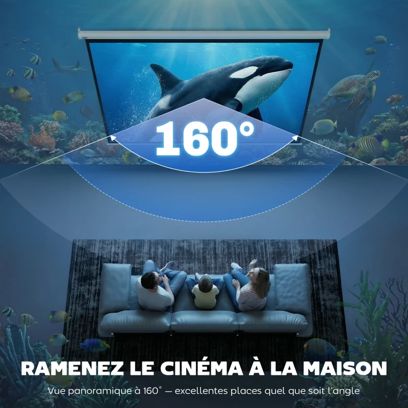 HOMCOM Écran vidéoprojecteur 84 Pouces, 4:3 4K HD écran de projection motorisé et électrique, écran de projection tv et home cinéma, montage mural ou plafond, panneau de commande et télécommande(m-5)
