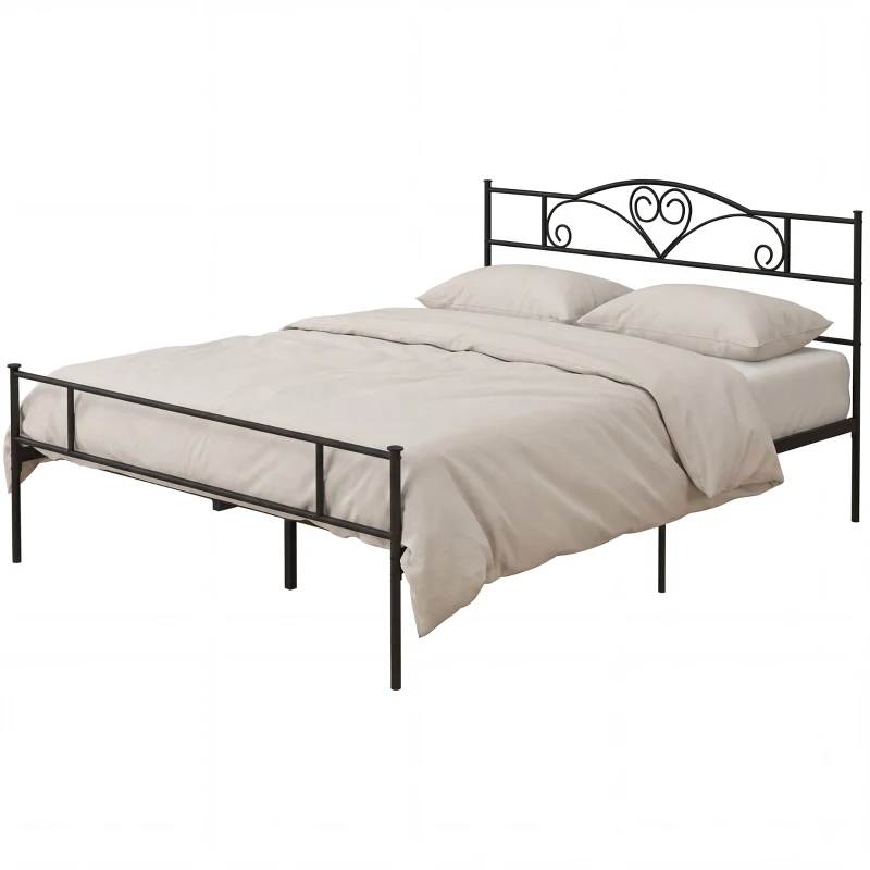 HOMCOM Struttura Letto Matrimoniale in Acciaio con Doghe Integrate, Testiera e Pediera, 160x200cm