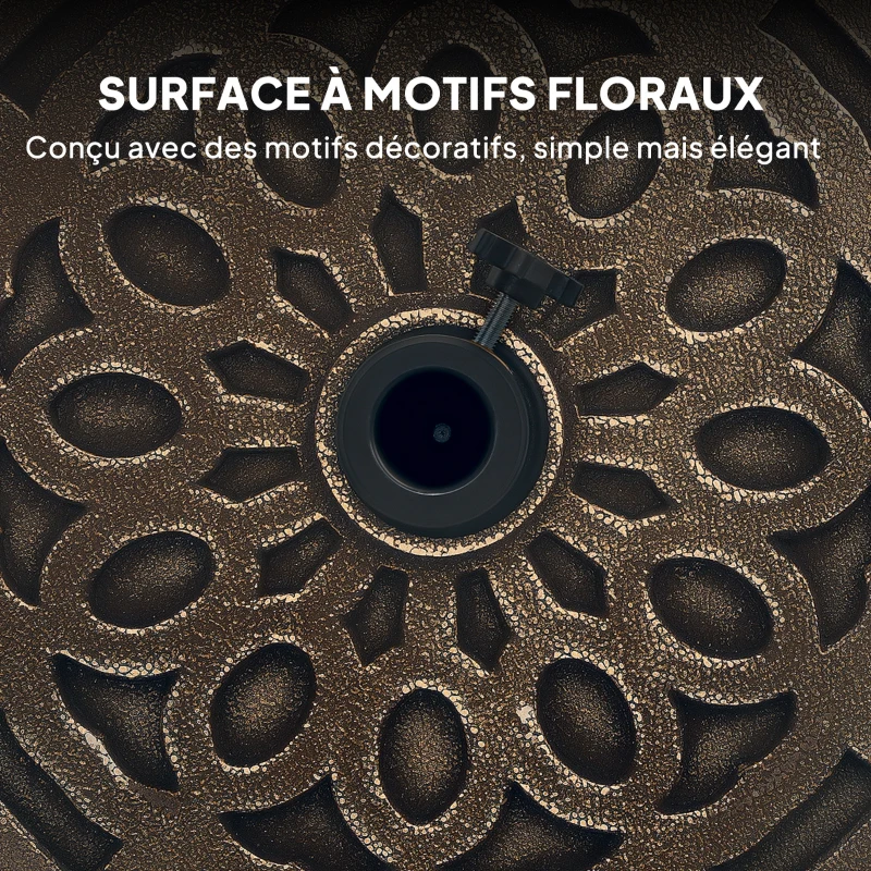 Outsunny Pied de parasol Rond, socle parasol extérieur en résine 21 kg, avec roues pour mât de Ø 32/38/48 mm, Ø 48 x 42 cm bronze