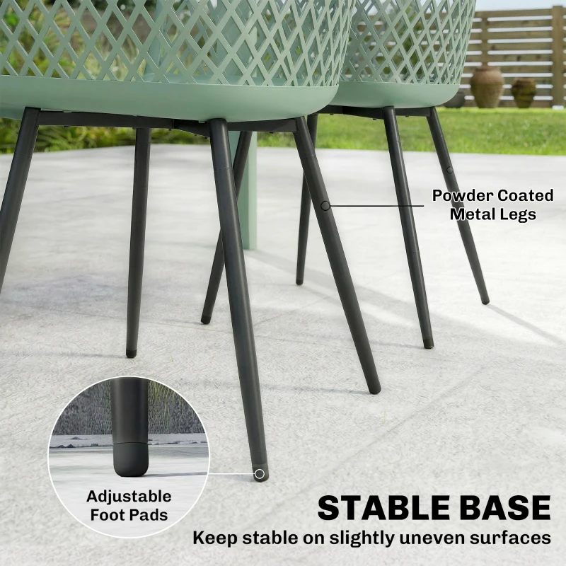 Outsunny Garden Chairs Set of 4, Garden Dining Chairs with Cut Out Diamond Back and Armrests for Patio, Balcony, Terrace, Green