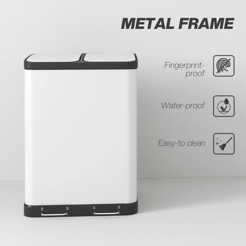 HOMCOM Kosz podwójny 2 x 30L, odporny na odciski palców, pedałowy, z wyjmowanymi pojemnikami, Szary