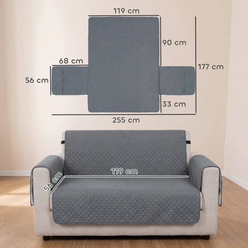 PawHut Waterproof Sofa Cover 2 Seater, Soft Couch Cover for Dogs Cats Pets, Non Slip Sofa Slipcoevr with Elastic Straps