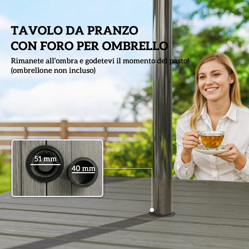 Outsunny Set da Giardino 5 pz in Acciaio con 4 Sedie Impilabili e Tavolo con Foro Centrale e Ripiano Inferiore, Grigio