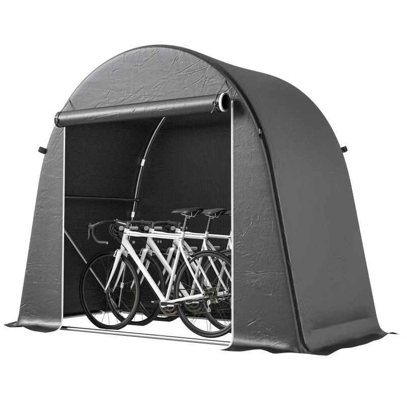 Outsunny Abri de jardin tente de stockage étanche abri moto porte enroulable fermeture éclair, 245 x 120 x 200 cm, gris foncé
