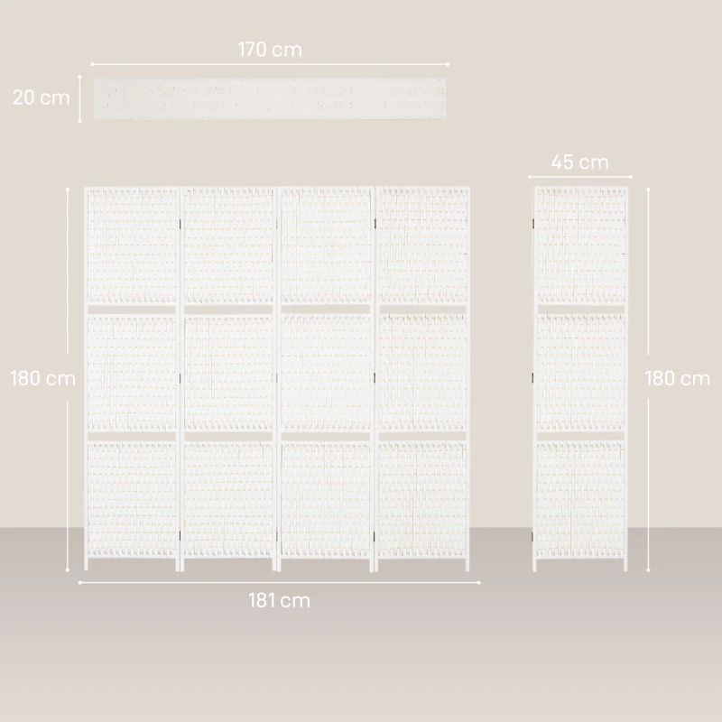 HOMCOM Biombo Separador de Ambientes Plegable con 2 Estantes de Madera de Pino y Fibra de Papel 181x180 cm Blanco