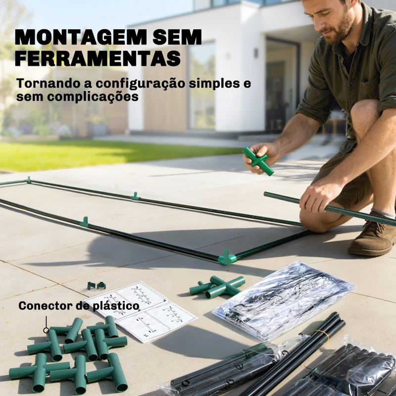 Outsunny Estufa Pequena de 3 Níveis 2 Portas Enroláveis Estrutura de Aço Cobertura de Plástico 143x46x164 cm Transparente