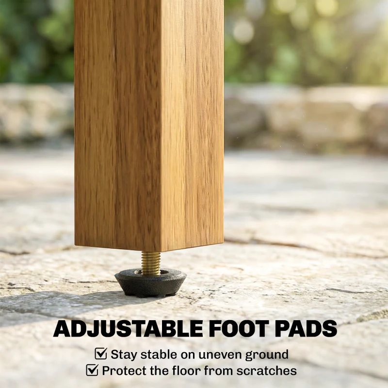 Outsunny Bijzettafel 48 x 48 cm Weerbestendig Tuintafel met Lattenontwerp Verstelbare Voeten, Vierkant