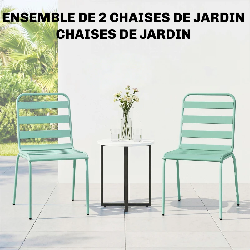 Outsunny Lot de 2 Chaises de Jardin Empilables en Métal pour Terrasse, Balcon, Jardin, Vert