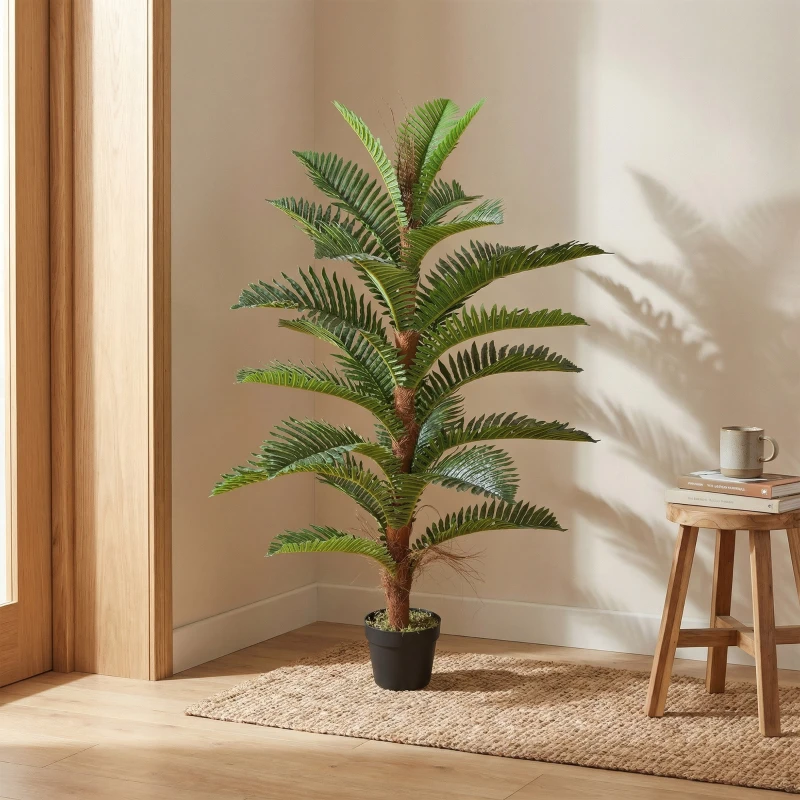 HOMCOM Palmier Artificiel palmier 120 cm avec 24 Feuilles en PEVA, Plante Décorative avec Pot en Plastique, Vert