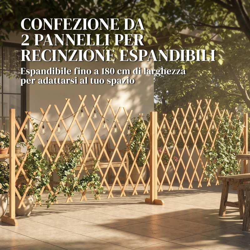 Outsunny 2 Pannelli Recinzione Espandibili, Giardino in Legno, 180x30x103 cm, Marrone