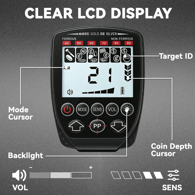 Outsunny Wykrywacz metali IP68 Wodoodporny składany Detektor metali z 4 trybami Słuchawki Łopatka Torba LCD Wyświetlacz