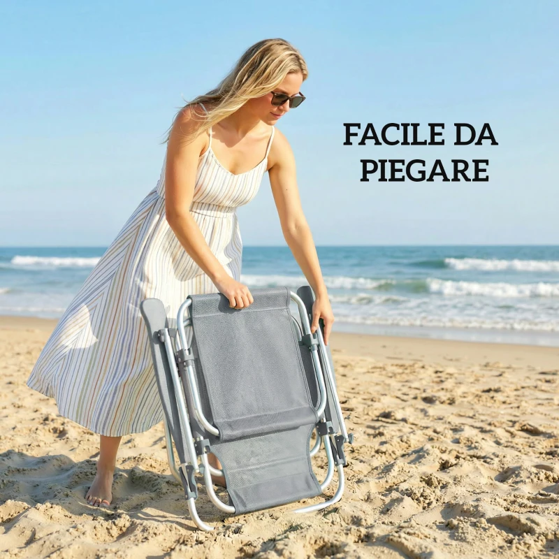 Outsunny Sedia a Sdraio Reclinabile a 6 Livelli con Tettuccio Regolabile e Poggiatesta, in Alluminio e Rete, 62x68x79, Grigio