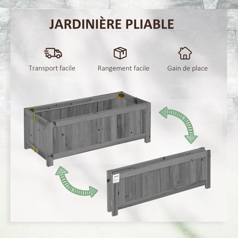 Outsunny Carré Potager de jardin pliable en Bois massif, Jardinière Surélevé 70 x 30 x 25 cm pour Jardin Balcon Terrasse gris