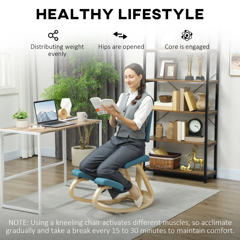 HOMCOM Ergonomiczne krzesło klęcznik, zdrowotne krzesło dla domu, biura, medytacji, ciemnoniebieskie