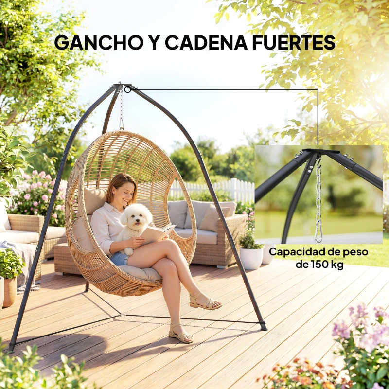 Outsunny Soporte para Silla Colgante Triangular con Cadena Ajustable Base Estable para Patio Jardín Carga 150 kg Negro