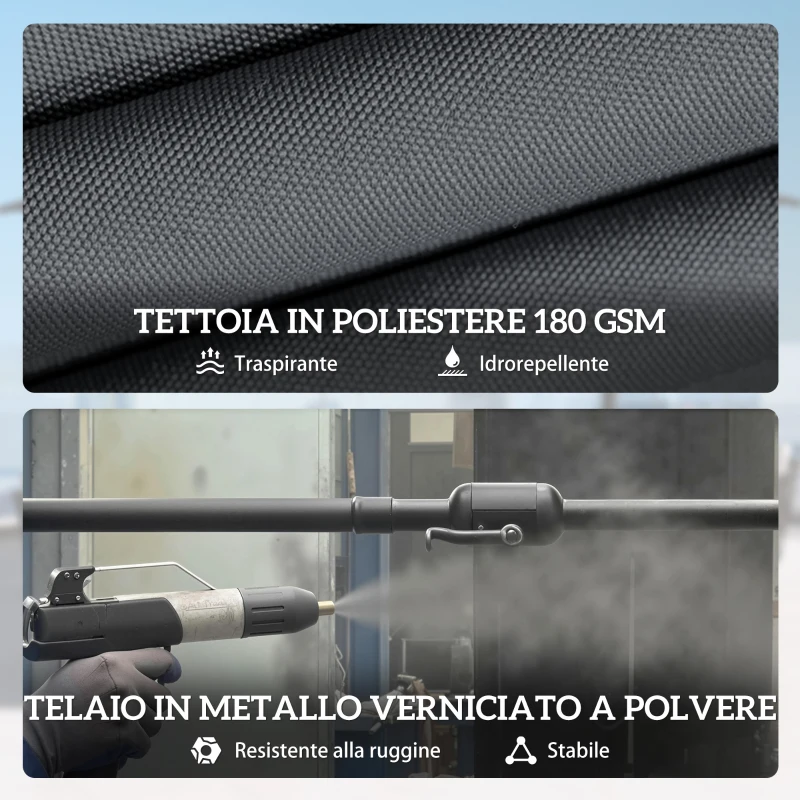 Outsunny Ombrellone Doppio a 12 Stecche con Manovella, Base a Croce e Sacchi, in Metallo e Poliestere, 3x1.5 m, Grigio Scuro