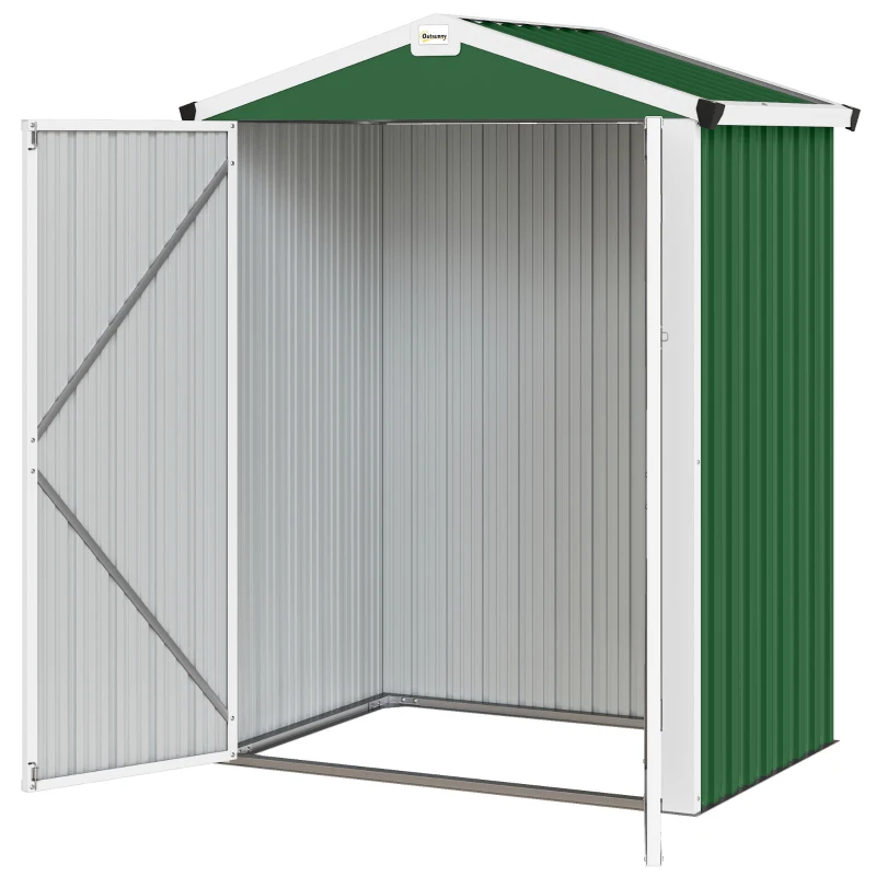 Outsunny Abrigo de Jardim Exterior 1,1 m² 133x87x178 cm com Portas Duplas Telhado Inclinado e Luvas Verde