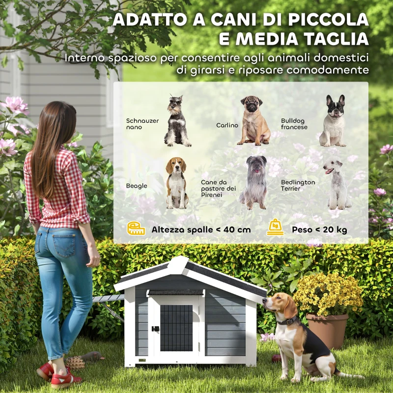 PawHut Cuccia per Cani Casetta per Cani da Esterno in Legno, 98x76x69.5cm