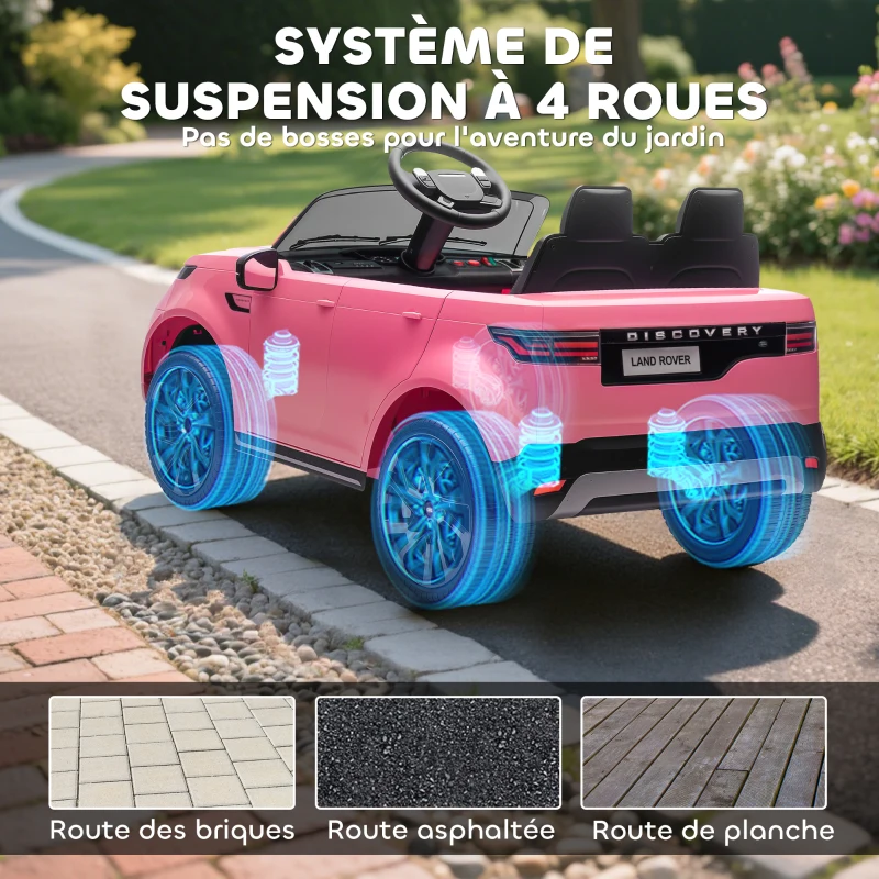 AIYAPLAY Voiture électrique enfant véhicule électrique Land Rover Discovery 12V télécommande 2,4 G 2 moteurs 105x68,5x58cm rose