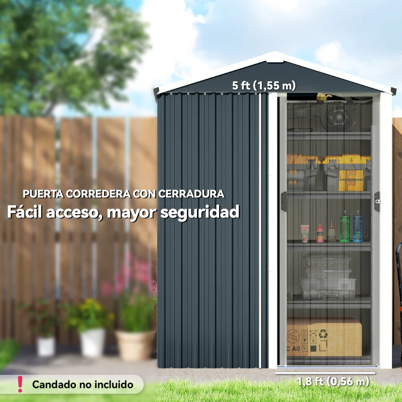 Outsunny Cobertizo de Jardín Exterior 1,1 m² 136x87x179 cm con Puerta Corredera Techo Inclinado y Guantes Gris Oscuro