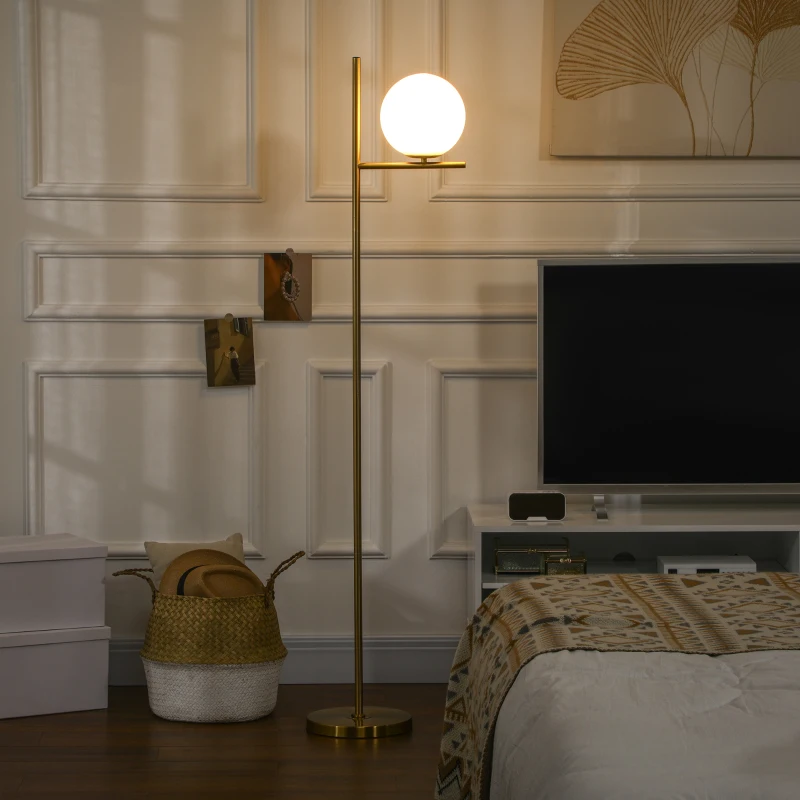 HOMCOM Lampadaire lampe à pied en métal avec abat-jour câble de 180 cm avec interrupteur à pied 30 x 25 x 159 cm or blanc