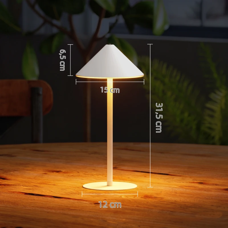 HOMCOM LED-Tischlampe mit USB-Kabel, Touchschalter, Metall, wiederaufladbar, Weiß