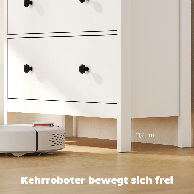 HOMCOM Kommode mit 4 Schubladen, für Kleidung & Bettwäsche, Wohnzimmer, Schlafzimmer, Flur, Spanplatte, Weiß