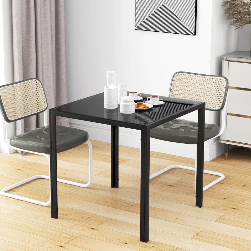 HOMCOM Modern Square Dining Table for 2-4 People, with Glass Top & Metal Legs, Black