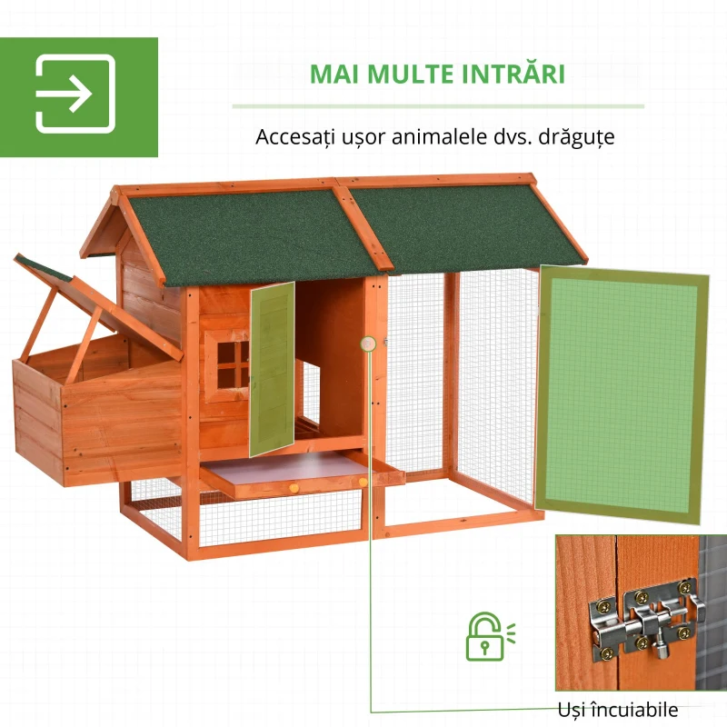 PawHut Cotet din lemn prefabricat cu cuib pentru ouat si compartiment cu tava detasabila(m-7)