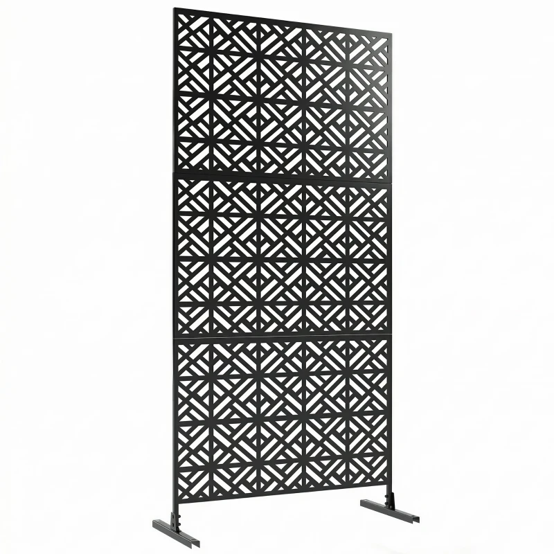 Outsunny Panneau Brise Vue décoratif Extérieur Claustra Décoratif Jardin 3 Panneaux à motif géométrique métal 92x40x192cm Noir