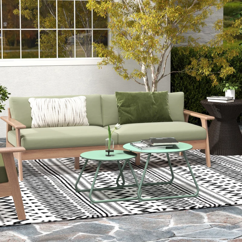 Outsunny Lot de 2 tables basses rondes gigognes empilables de Jardin métal époxy, Table d'Appoint Stable pour extérieur, vert