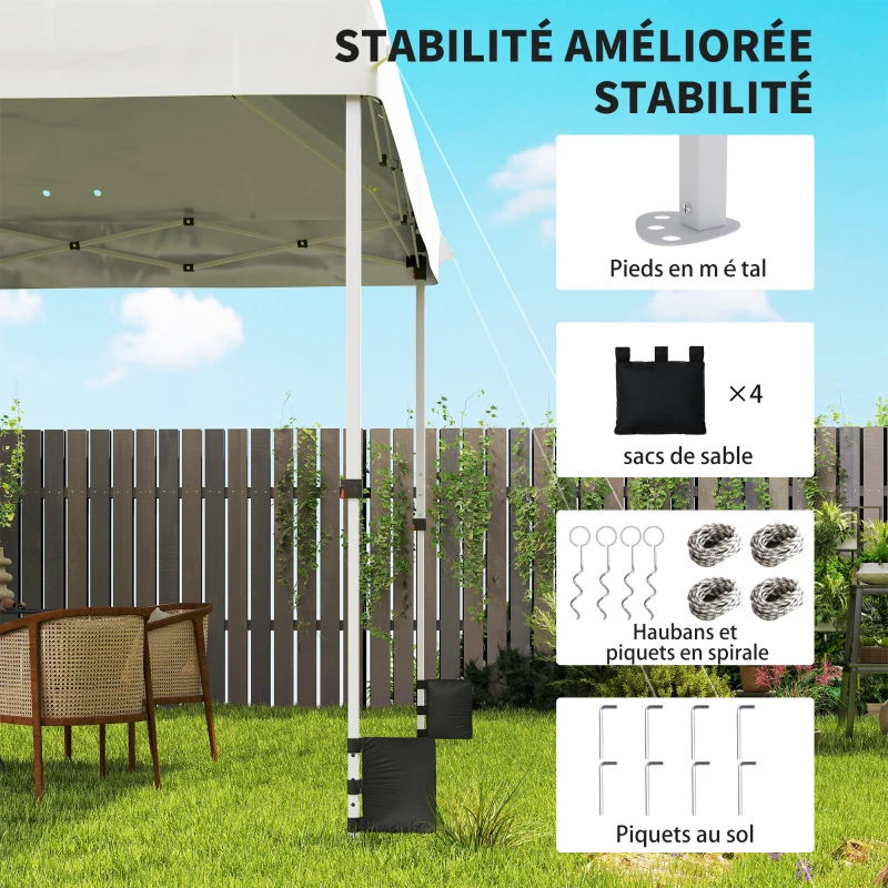 Outsunny Tonnelle de jardin exterieur 3x3m, tonnelle pliante pop-up, roues, protection solaire UPF50+, hauteur réglable, blanc