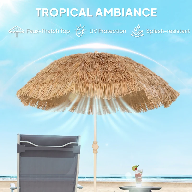 Outsunny Parasol plażowy Ø150 cm regulowany wysokość, parasol tiki z kotwicą do piasku, torba transportowa, idealny na balkon, plażę, kemping, kolor khaki