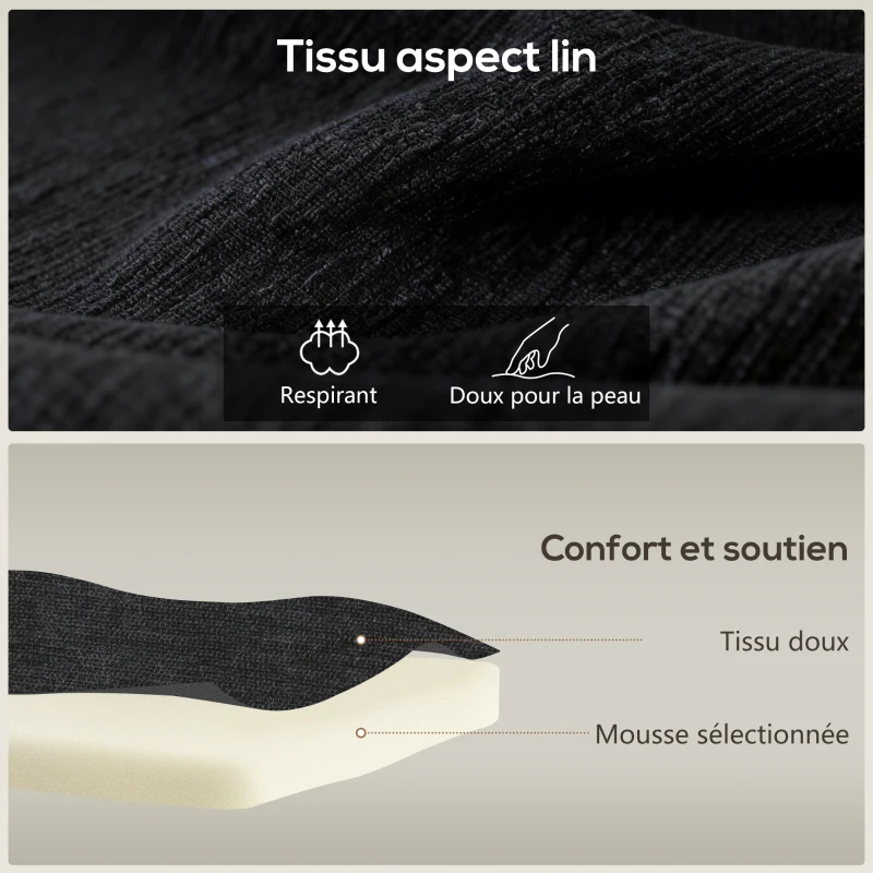 HOMCOM Canapé d'angle en tissu de lin forme L design scandinave pour salon appartement petit espace 193x136x85cm noir