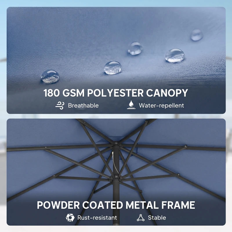 Outsunny Parasol przeciwsłoneczny Ø295 cm, UV 30+ Okrągły parasol balkonowy, plażowy, ogrodowy, niebieski