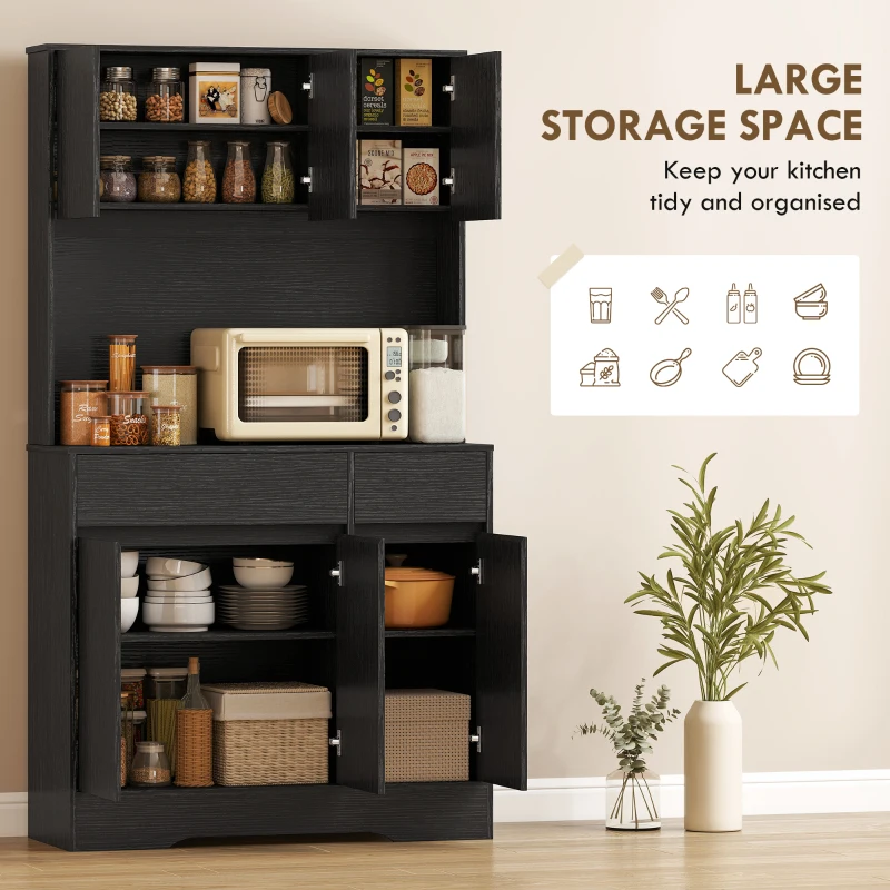 HOMCOM Szafka kuchenna z blatem, 6 drzwi, wysoka szafka z półkami, czarna