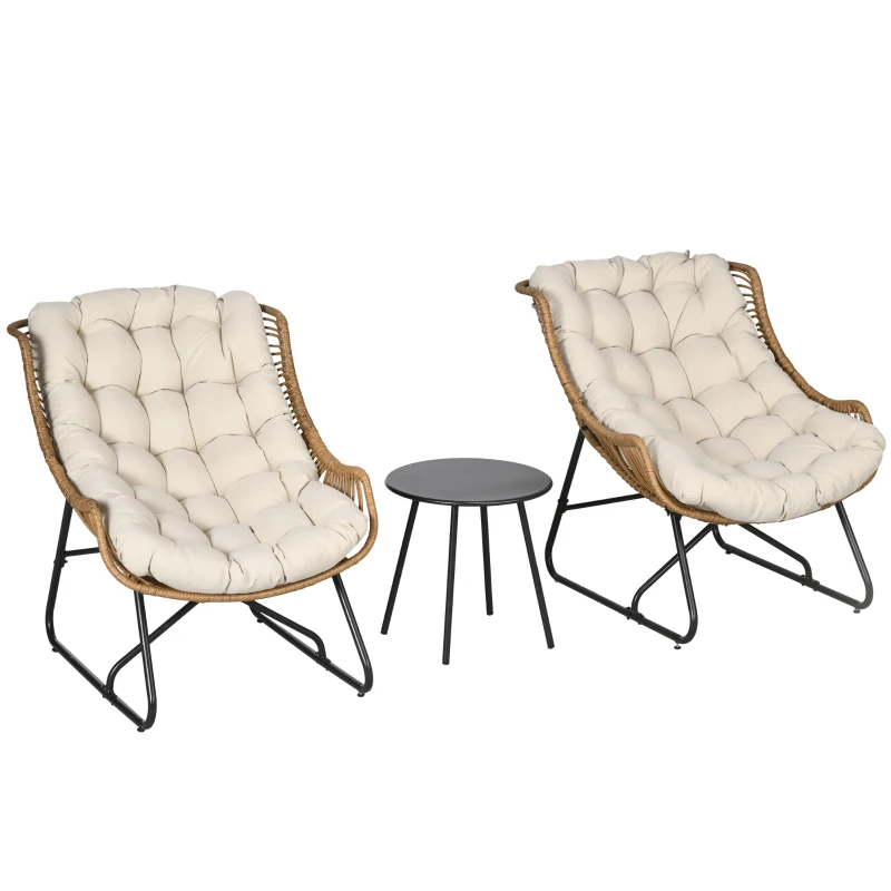 Outsunny Salon de jardin bistrot ensemble bistrot de jardin 3 pièces cadre en acier 2 chaises 1 table basse coussins inclus Kaki