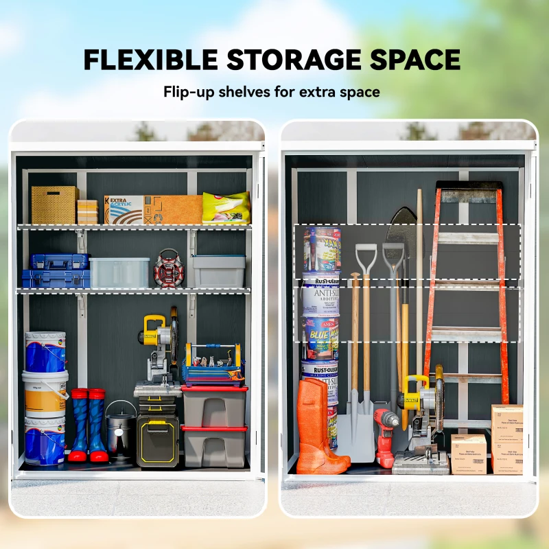 Outsunny Domek Ogrodowy 0,8m², Składany Domek na Narzędzia 134 x 68,5 x 170 cm Plastikowy z Podwójnymi Drzwiami i Podłogą