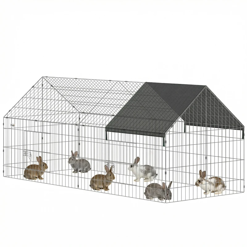 PawHut Rabbit Run with Protective Cover for  Small Animals, Chickens, Guinea Pigs, Tortoises, 180 x 75 x 75 cm, Black
