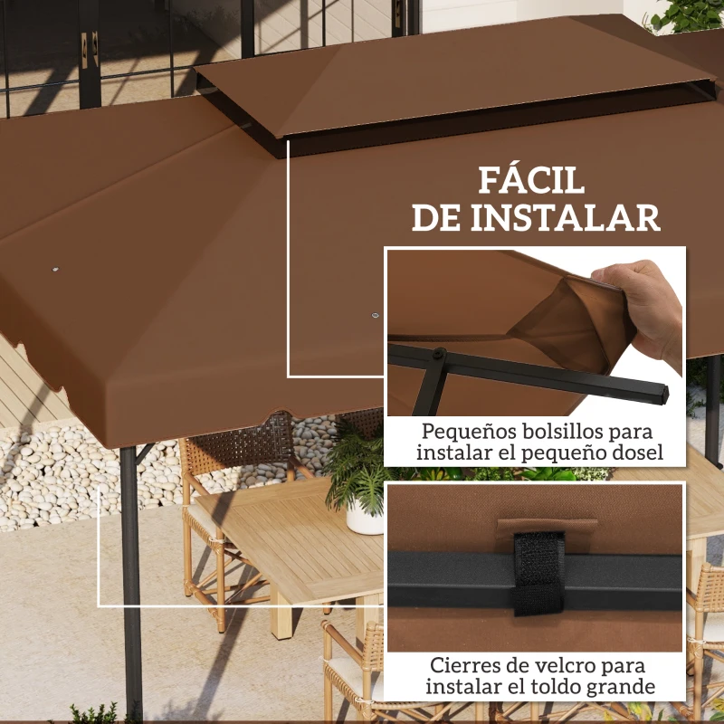 Outsunny Toldo de Recambio para Cenador 4x3 m con Techo Doble Orificios de Drenaje Solo Toldo NO Incluye Marco Café