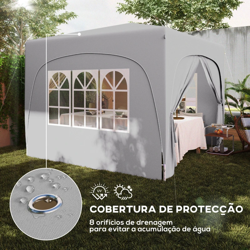 Outsunny Tenda Dobrável 3x3 m com Painéis Laterais UPF50+ Tenda de Jardim com Altura Ajustável e Bolsa de Transporte Cinza Claro