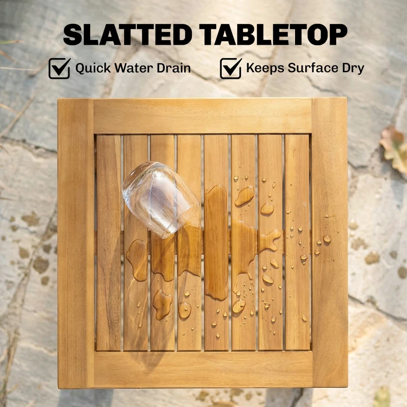 Outsunny Bijzettafel 48 x 48 cm Weerbestendig Tuintafel met Lattenontwerp Verstelbare Voeten, Vierkant