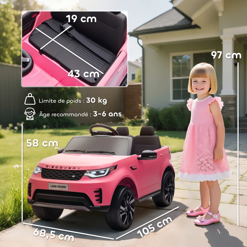 AIYAPLAY Voiture électrique enfant véhicule électrique Land Rover Discovery 12V télécommande 2,4 G 2 moteurs 105x68,5x58cm rose