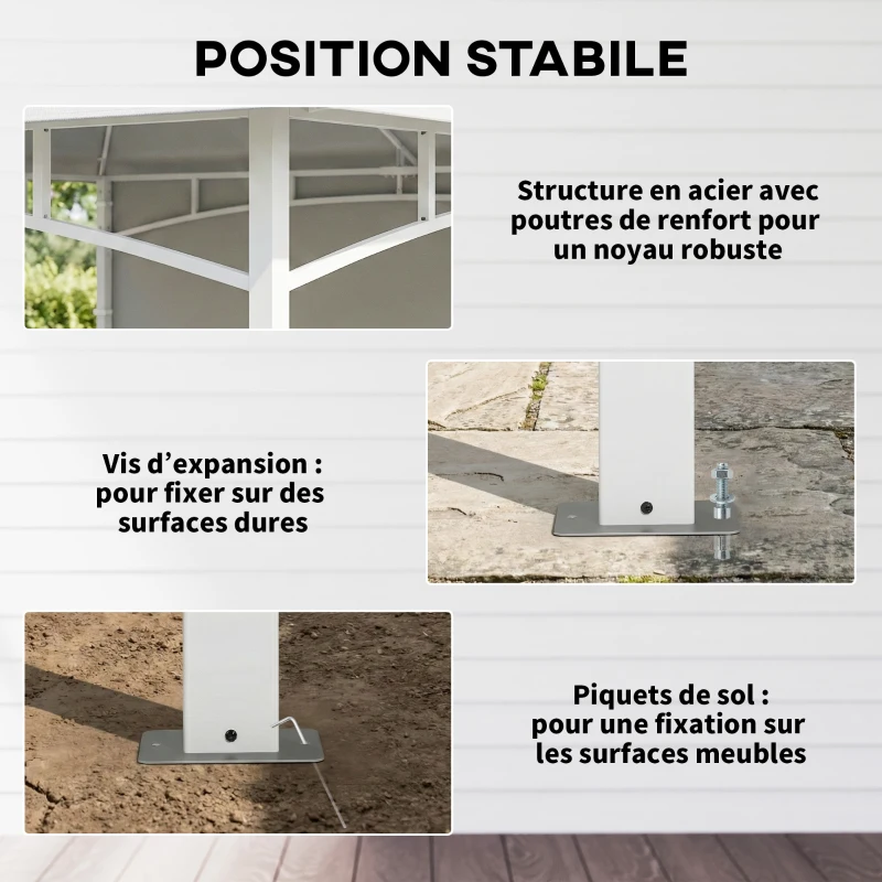 Outsunny Pavillon Tonnelle de Jardin Toit Double Rideaux et Poches de Rangement Crochet de Plafond 3 x 3 m Crème