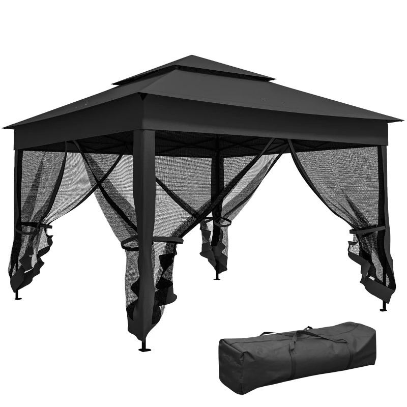 Outsunny 3 x 3(m) Pop Up Gazebo, Double-roof Garden Tent with Netting and Carry Bag, Party Event Shelter, Black