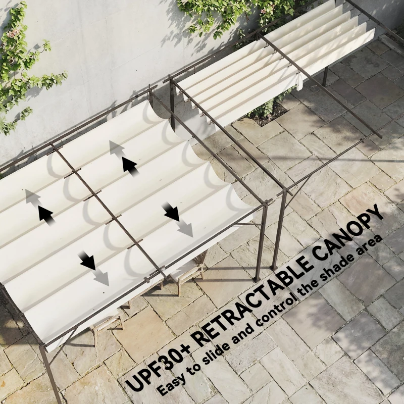 Outsunny Zadaszenie tarasowe Pergola ok. 4x3m z regulowanym dachem, montaż ścienny UV30+, kremowobiały