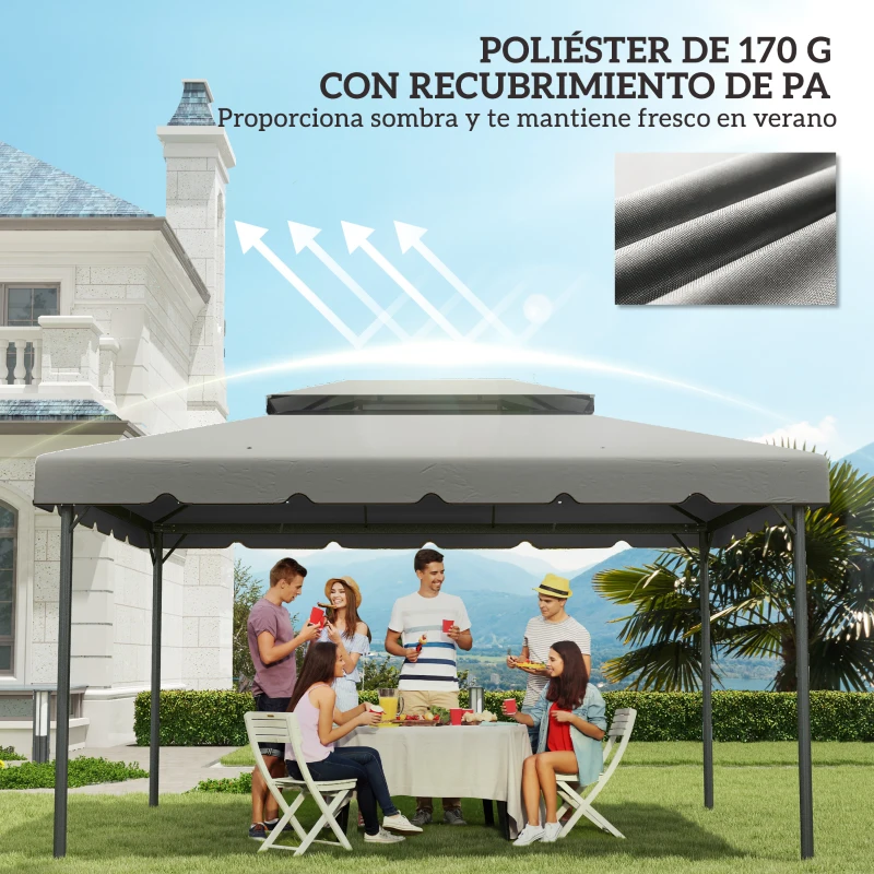 Outsunny Toldo de Recambio para Cenador 4x3 m con Techo Doble Orificios de Drenaje Solo Toldo NO Incluye Marco Gris Claro